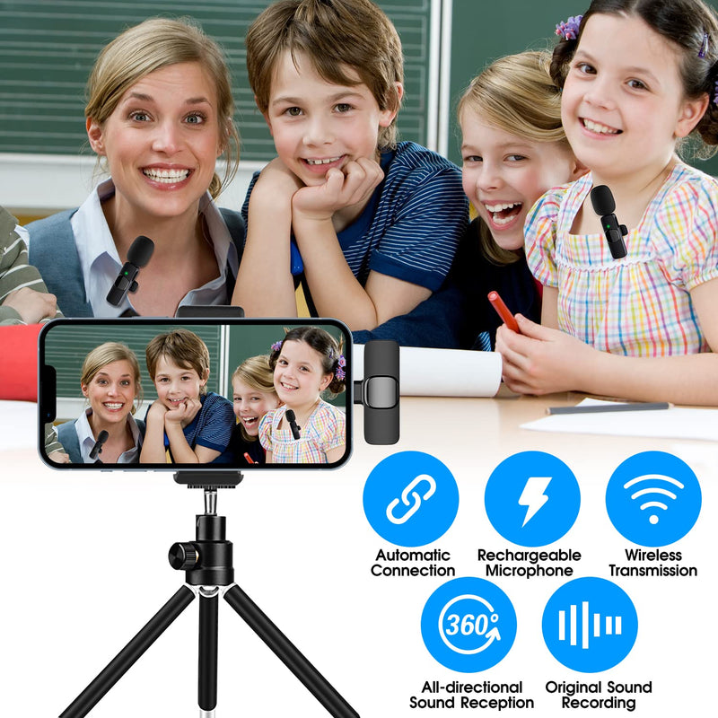 [AUSTRALIA] - Kopdkes 2 Pack Wireless Lavalier Microphone for iPhone iPad, Lapel Mics Plug-Play 2.4G Ultra-Low Delay Built-in Noise Reduction Chip 8H Working Time for Video Recording Interview Podcast Vlog YouTube Pro Max 