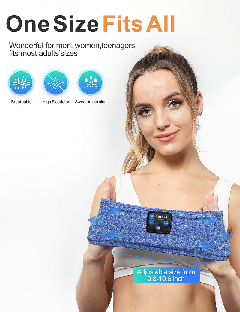Fulext Sleep Headphones Bluetooth Headband,Sleeping Headphones Sports Headband Headphones, Long Time Play Sleeping Headsets with Built in Speakers Perfect for Workout,Running,Yoga Blue&Blue