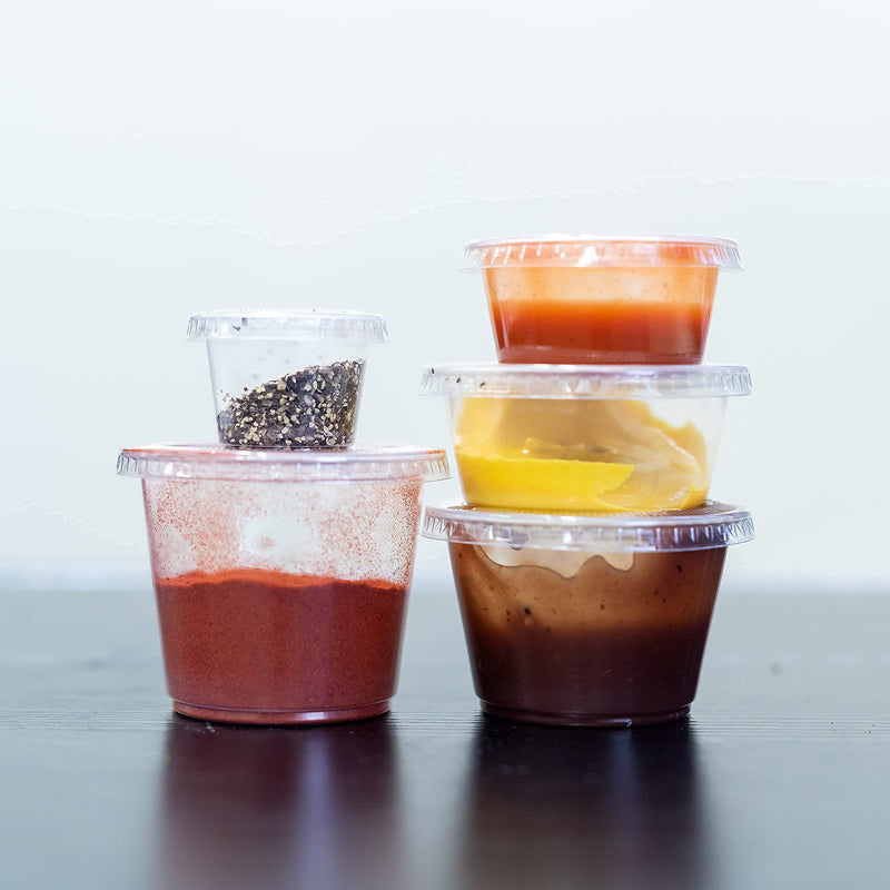 [3.25 OZ, 100 Sets] EDI Clear Disposable Plastic Portion Cups with Leakproof Lids | Jello Shot Cups | Condiment and Dipping Sauce Cups | Souffle Cups | BPA Free | Recyclable
