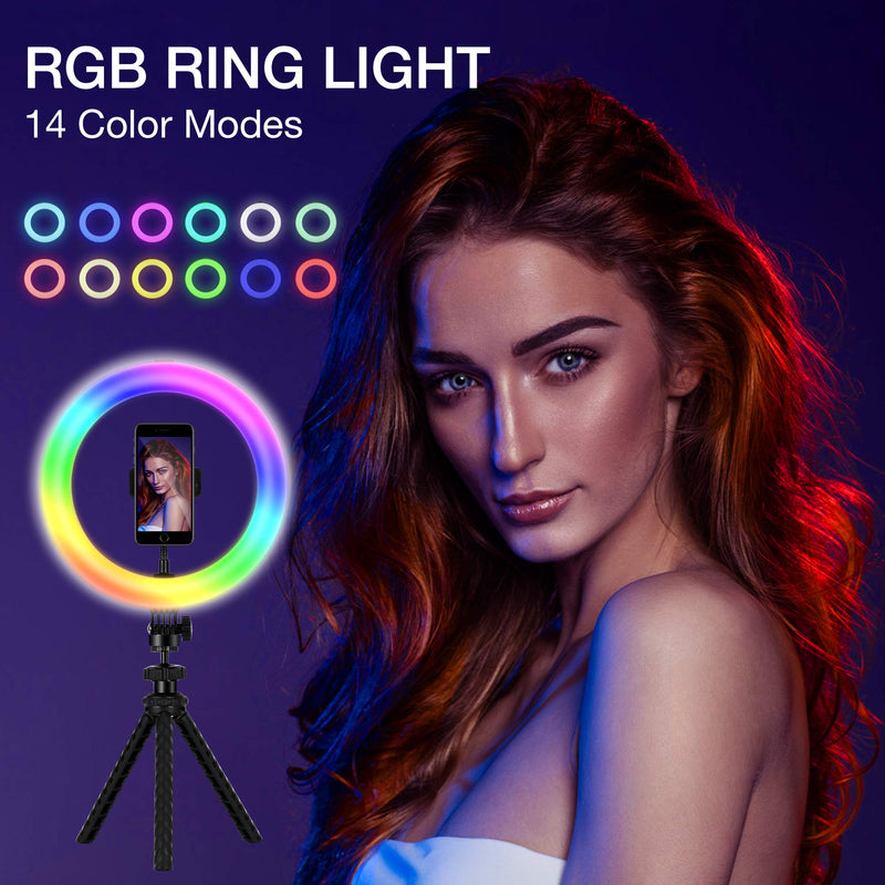 Selfie Ring Light, MACTERM 10" RGB LED Ring Light Kit with Remote Control [10 Brightness Levels,14 Colors] Dimmable Desktop Ring Light for Makeup, YouTube, TikTok, Vlog, Self-Portrait Shooting