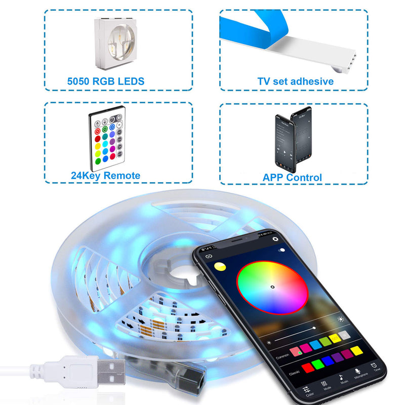 [AUSTRALIA] - maylit Led Strip Lights Bluetooth 14.3ft for 65-75in Tv, USB Led Tv Backlight Kit with App and Remote Control - Full Color 5050 LEDs Bias Lighting for HDTV 