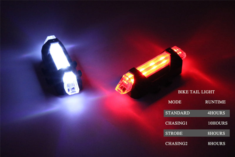 Outair USB Rechargeable Bike Light Front and Rear Bicycle Light Set Scooter Light 5 LEDs 4 Modes Head Back Cycling Flashing Safety Warning Lamp White&Red