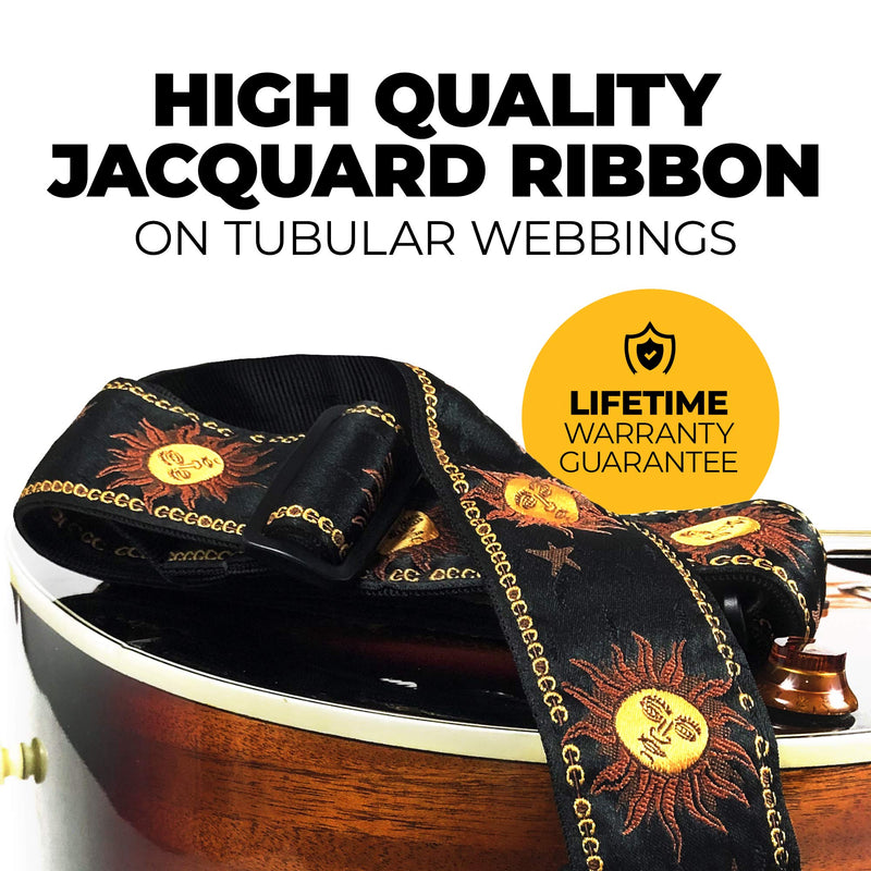 Perri’s Leathers Ltd- Guitar Strap- Nylon- Jacquard- Hello Sunshine- Adjustable- for Acoustic/Bass/Electric Guitars(TWS-7008) Black