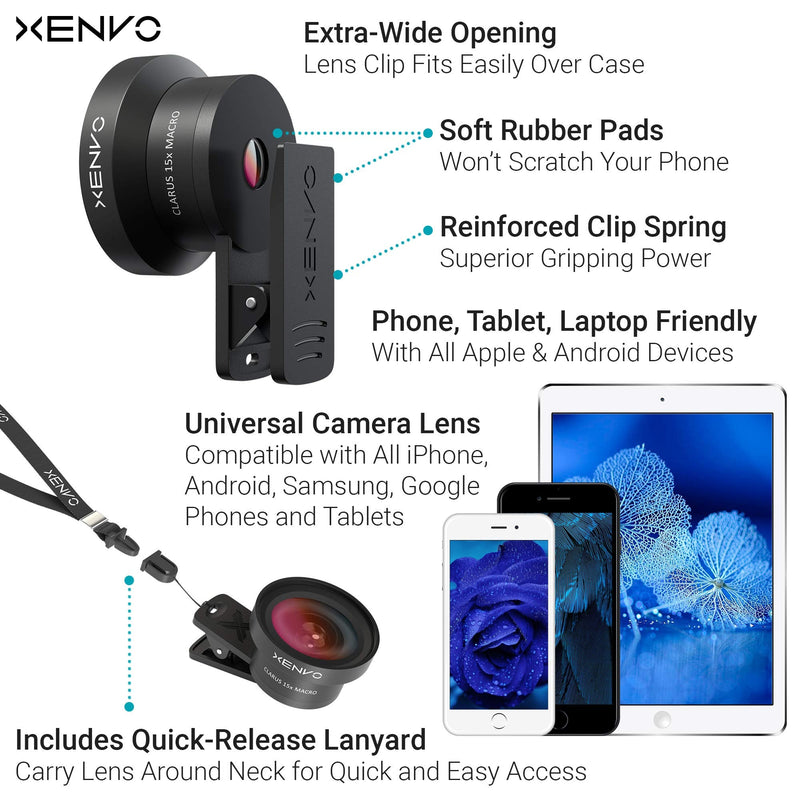 Xenvo Pro Lens Kit for iPhone and Android, Macro and Wide Angle Lens with LED Light and Travel Case