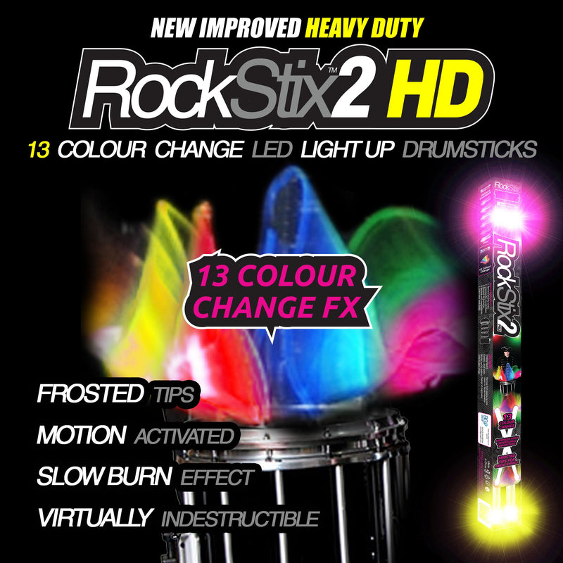 PAIR of ROCKSTIX 2 PRO - COLOUR CHANGING LED LIGHT UP DRUM STICKS