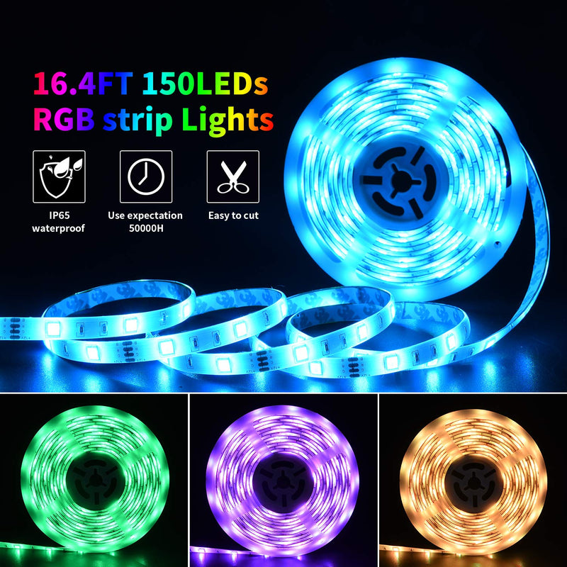 [AUSTRALIA] - LED Strip Light Waterproof 16.4ft RGB Rope Lighting Color Changing 150 Units SMD 5050 12V Flexible Adhesive Tape Light for Bedroom Room Home Kitchen Cabinet Mirror Party Christmas,No Power Adapter Rgb-waterproof/Strip Only 16.4FT/5M 