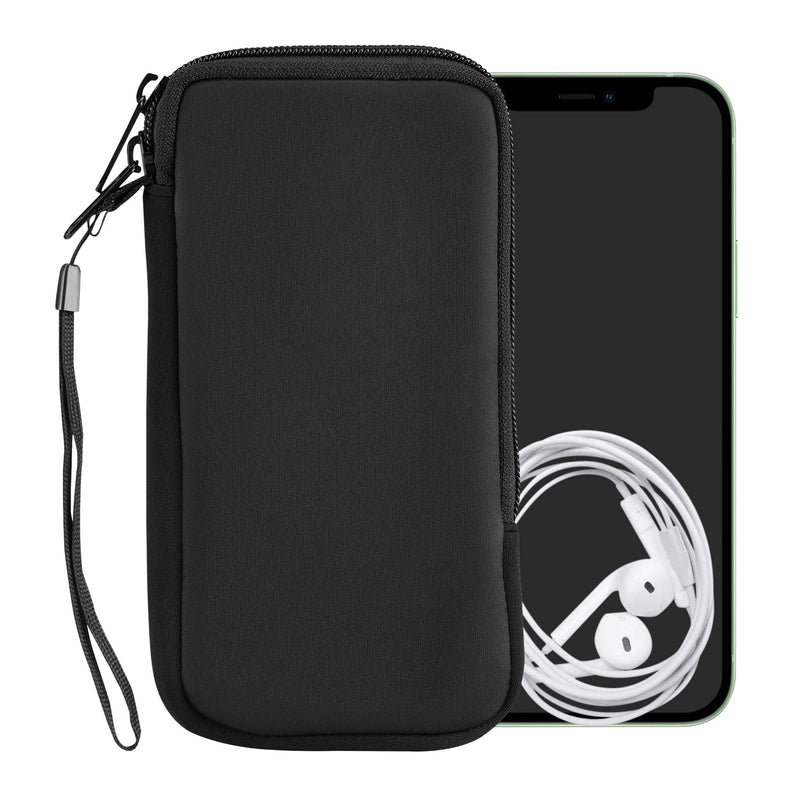 kwmobile Neoprene Phone Pouch Size XL - 6.7/6.8" - Universal Cell Sleeve Mobile Bag with Zipper, Wrist Strap - Black XL - 6,7/6,8"