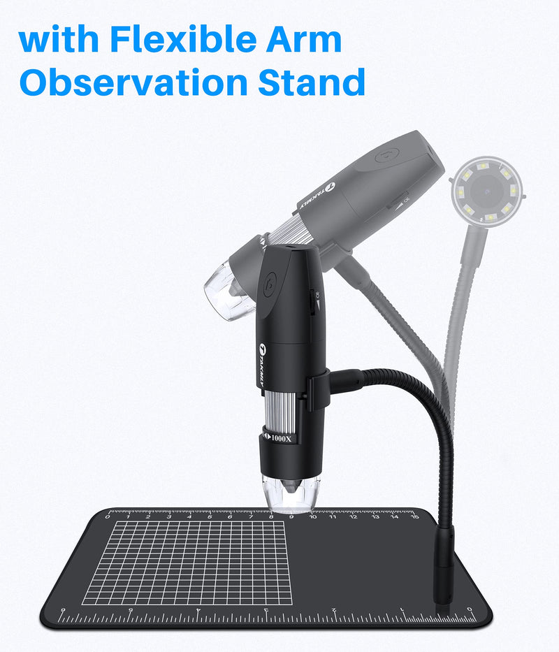 [AUSTRALIA] - Wireless Digital Microscope Handheld USB HD Inspection Camera 50x-1000x Magnification with Flexible Stand Compatible with iPhone, iPad, Samsung Galaxy, Android, Mac, Windows Computer (Black) 