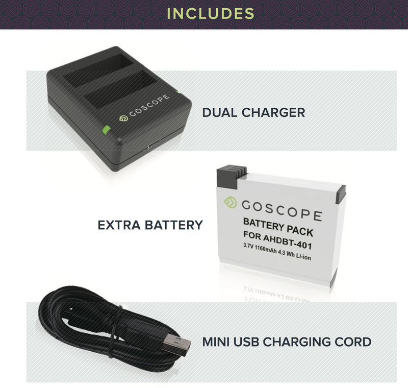 [AUSTRALIA] - GoScope HERO4 Dual Charging Dock + Spare Battery - HERO4 / HERO4 Black / HERO4 Silver / HERO4 White 