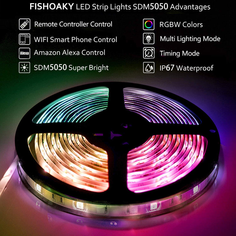 [AUSTRALIA] - FISHOAKY LED Strip Lights, 16.4ft 150 LEDs Flexible Color Changing SMD 5050 RGB LED Tape Lights with 24 Key Remote Controller 