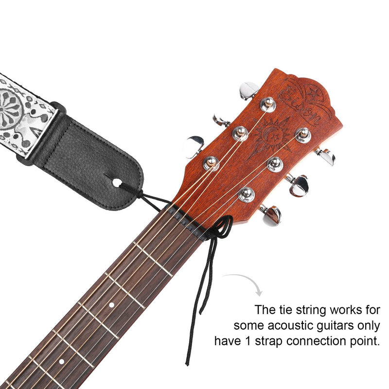 Guitar Strap, Stamped Leather Guitar Strap PU Leather Western Vintage 60's Retro Guitar Strap with Genuine Leather Ends for Electric Bass Guitar, with Tie,Include 2 Picks,Bronze Bronze