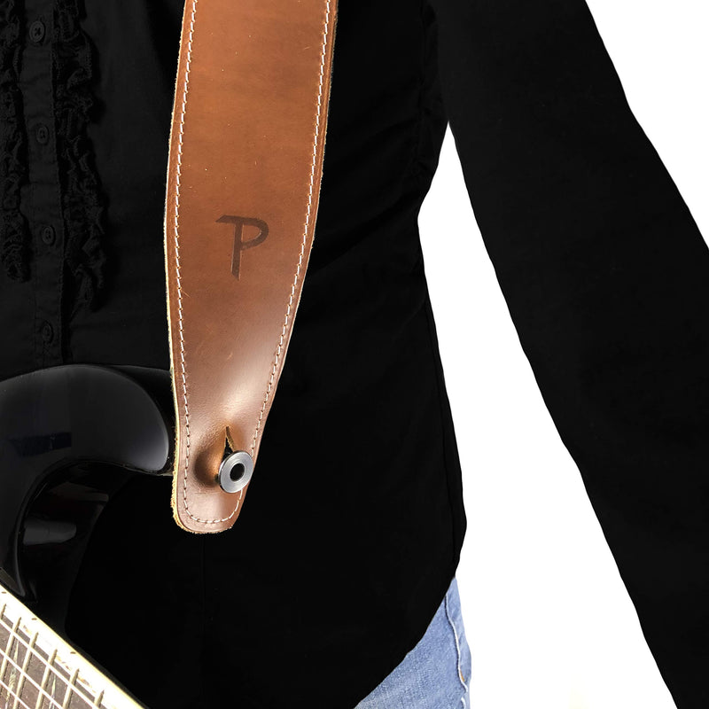 Perri's Leathers Baseball Leather Guitar Strap, Tan, Adjustable Length 41” to 56”, Soft Backing, Comfortable, 2.5" Wide