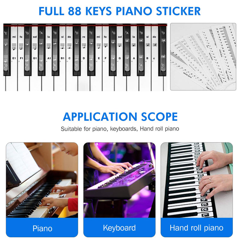 Ultimate Piano Keyboard Learning Aid Set - 1:1 Scale 88 Keys Practice Cardboard Piano Note Chart Guide, Transparent Piano Stickers for 54/61 / 88 Key Keyboards, 2 Music Book Clip