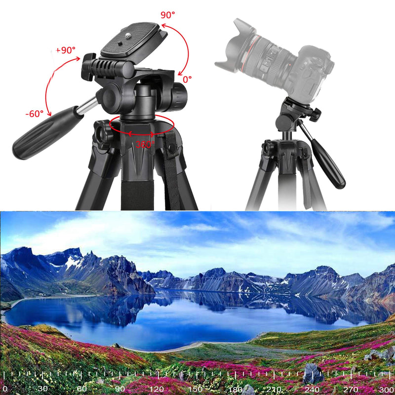 Tripod, 72 inches Aluminum Camera Tripod with Pan Head and Tablet Mount, Travel Tripod Compatible with Canon Nikon Sony Camera, Smartphone Cell Phone and Tablets black