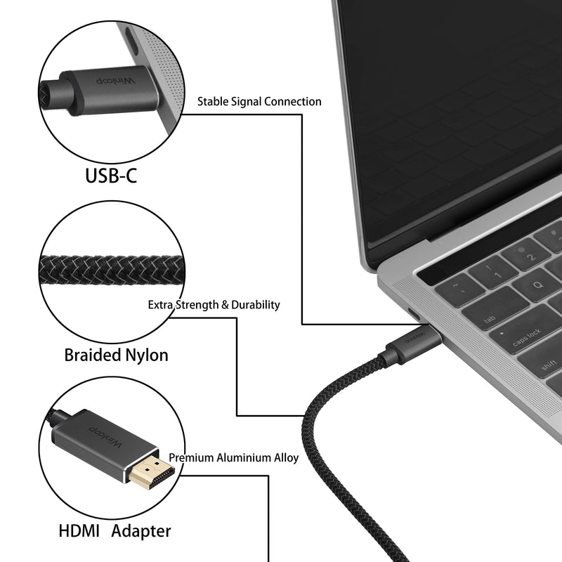 USB C to HDMI Cable (4K@60Hz),Winloop USB 3.1 Type C to HDMI Cable Thunderbolt 3 compatible with MacBook Pro 2019/2018, iPad Pro 2018/Surface Book 2(6ft, Space Grey) 6ft