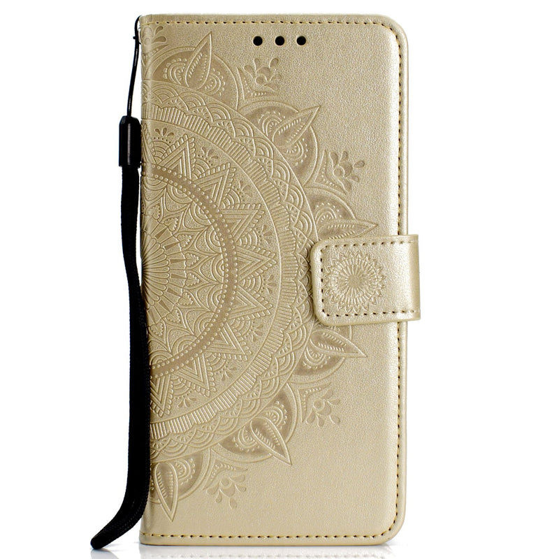 EYZUTAK Mandala Phone Cover for iPhone 7 Plus iPhone 8 Plus, Ultra Slim Flip Case with Card Slot, Magnetic Closure, Embossing PU Leather Case with Stand Function and Lanyard, Foldable Motif-Gold Gold iphone 7 Plus/8 Plus