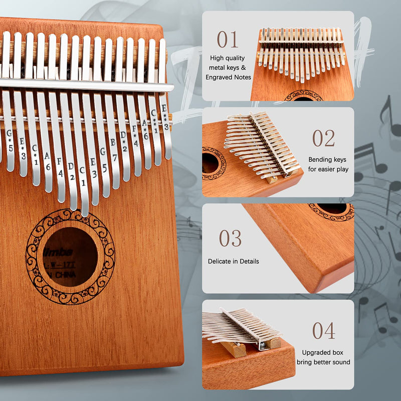 Kalimba Thumb Piano,YUNDIE Portable 17 Keys Mbira Finger Piano with Tune Hammer and Study Instruction,Musical Instruments Birthday Gift for Kid Adult Beginners Professional(Brown) 17keys Brown