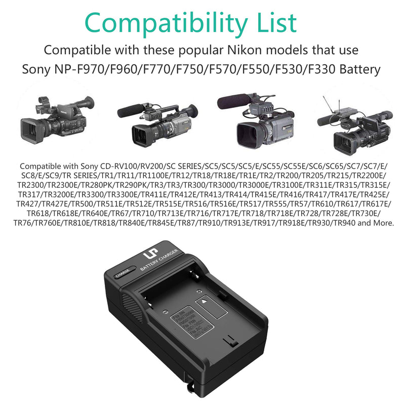 NP-F550 Battery Charger, LP Charger Compatible with Sony NP F970, F960, F770, F750, F570, F530, F330, CCD-SC55,TR516,TR716, TR818, TR910, TR917, CN160, CN-216 LED Light, Feelworld Field Monitor & More