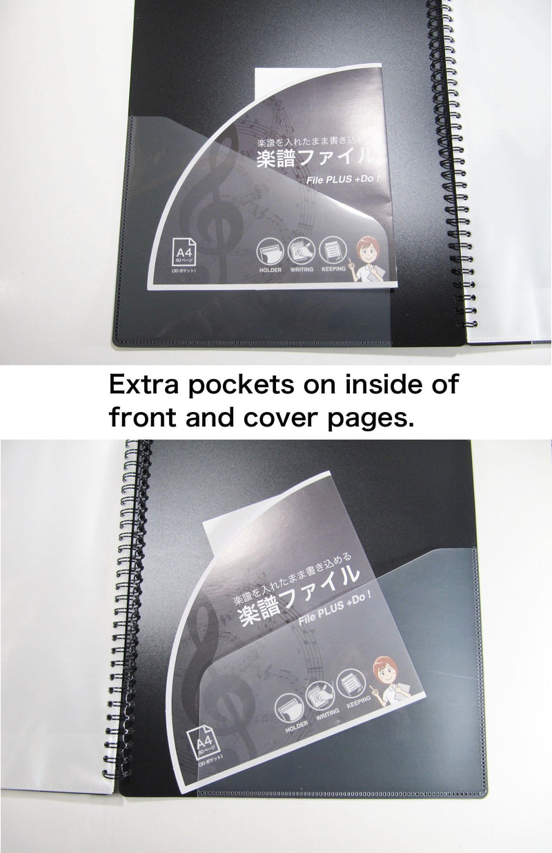 FILE PLUS DO Folder for Musicians, Sheet Music Folder, Band Folder, Writable, Spiral-Bound, US LETTER / A4 Size, 30 Sleeves, 60 Pages (Black) Black