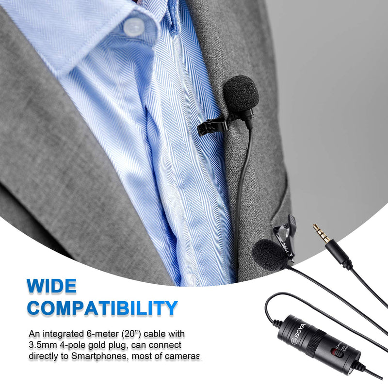 Lavalier Microphone, BOYA by-M1 Omnidirectional Condenser Clip-on Lapel Mic Compatible with iPhone 11 X 8 Android Smartphone Canon Nikon Sony DSLR Cameras Recorder Vlog Facebook Live YouTube Podcast