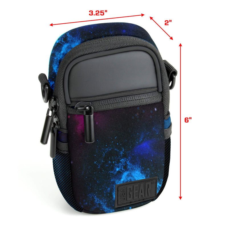 USA GEAR Compact Camera Case Point and Shoot Camera Bag with Accessory Pockets, Rain Cover and Shoulder Strap - Compatible with Sony CyberShot, Canon PowerShot ELPH, Nikon COOLPIX and More (Galaxy) Galaxy and Black