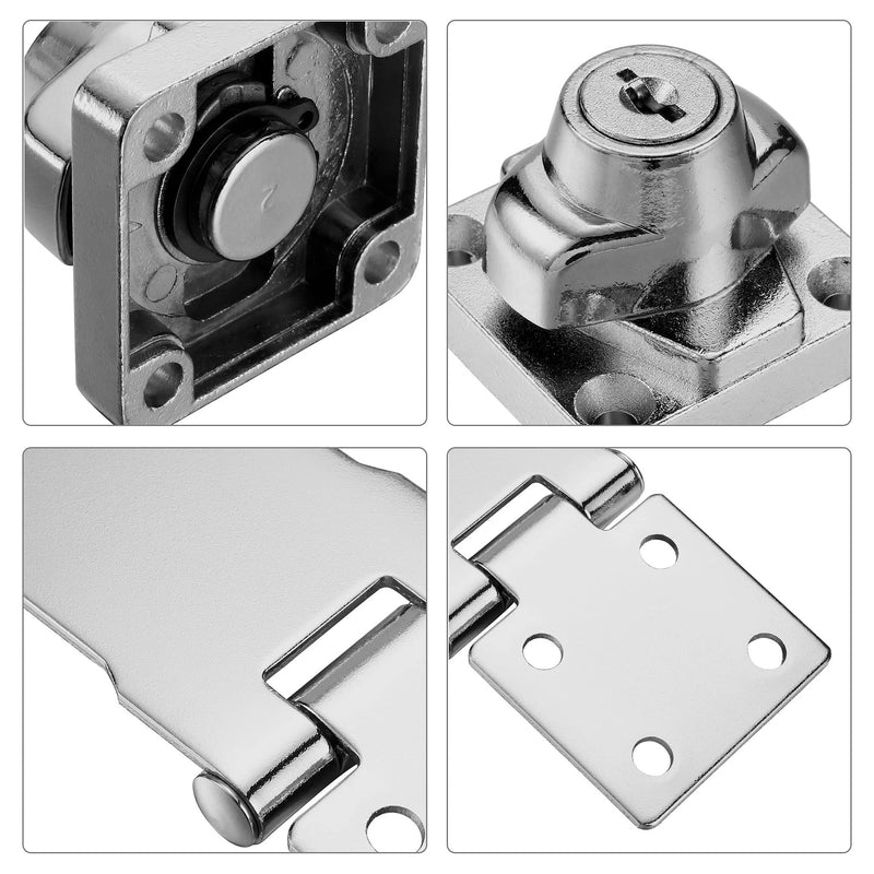 [AUSTRALIA] - 2 Pack 4 Inch Keyed Hasp Locks Twist Knob Keyed Different Locking Hasp for Small Doors, Stainless Steel Chrome Plated Hasp Lock Catch Latch Silver 
