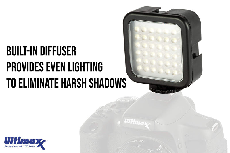 Ultimaxx 36 LED Light Kit with 2 Batteries and Mounting Bracket—Compatible with Any DSLR That Incorporates a Hot Shoe Mount Including: Canon, Nikon, Olympus, Sony, and More