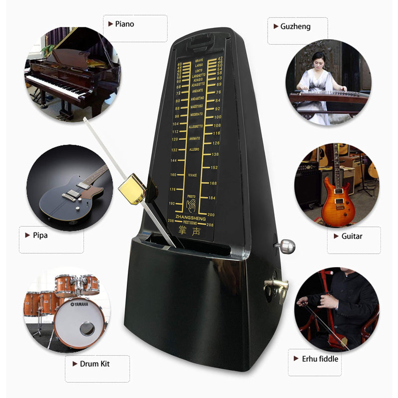 ZHANGSHENG C510 Classic Mechanical Metronome for Piano/Guitar/Drums/Violin,Track Tempo and Beat, Instrument General-Purpose(Black) black