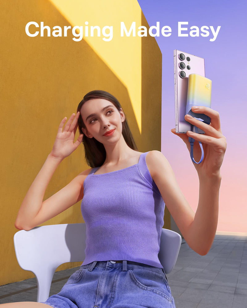 [AUSTRALIA] - Baseus Portable Charger USB C, PD 20W Power Bank Fast Charging, Portable Phone Charger Android, 5200mAh Battery Pack Built in Cables Type C Compatible with Samsung Galaxy Google Pixel, Nebula Purple 