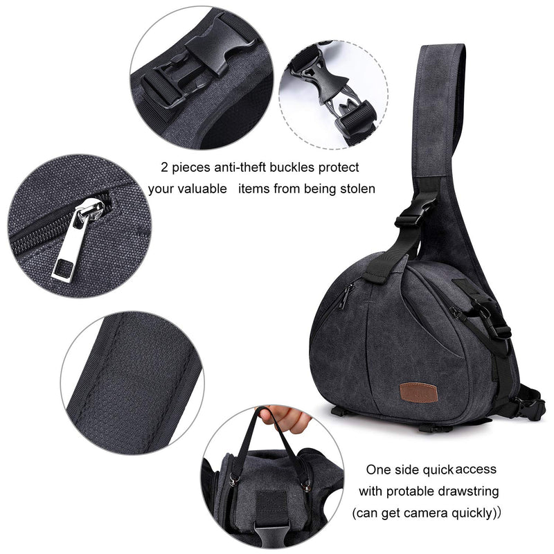 [AUSTRALIA] - S-ZONE Canvas Camera Sling Bag DSLR Lens Anti-theft Backpack Shoulder Crossbody Case with Tripod Holder Dark Gray 
