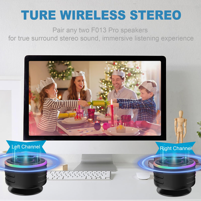 BassPal Bluetooth Speakers, IPX7 Waterproof Shower Speaker, Portable Speaker with LED Display, FM Radio, Suction Cup, Light Show, Built-in Mic, Best Gifts for Pool Beach Home Party Travel Outdoors Black
