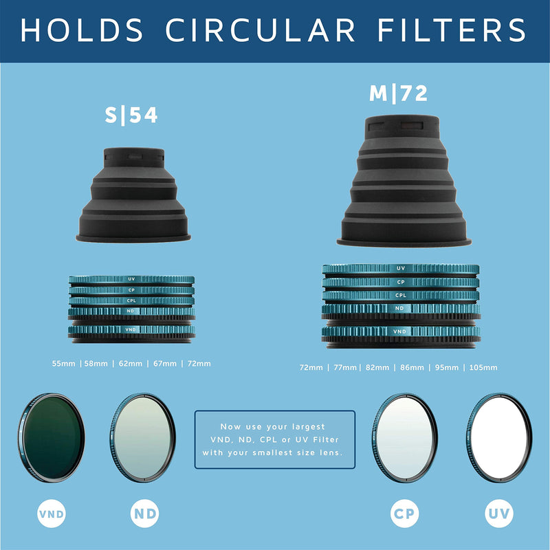 [AUSTRALIA] - KUVRD - Universal Lens Hood - Fits 99% of Lenses, Holds 99% of Circular Filters, Fits 54mm-76mm, Single - (Small) Small - (S|54) 