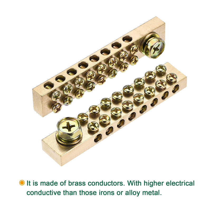 MECCANIXITY Terminal Ground Bar Screw Block Barrier Brass 17 Positions for Electrical Distribution 2 Pcs