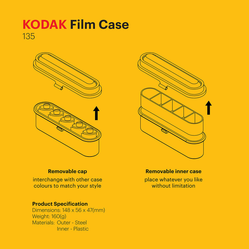 KODAK Film Case - for 5 Rolls of 35mm Films - Compact, Retro Steel Case to Sort and Safeguard Film Rolls (Silver) (Film is not Included) Silver