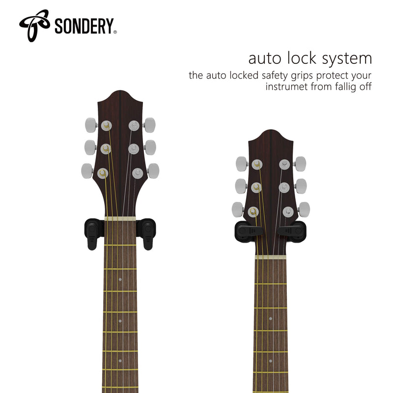 Sondery Guitar Hanger Wall Mount, Auto Lock and Adjustable Hook Holder for Acoustic and Electric Guitar, Ukulele, Bass, Banjo and Mandolin 1 PACK