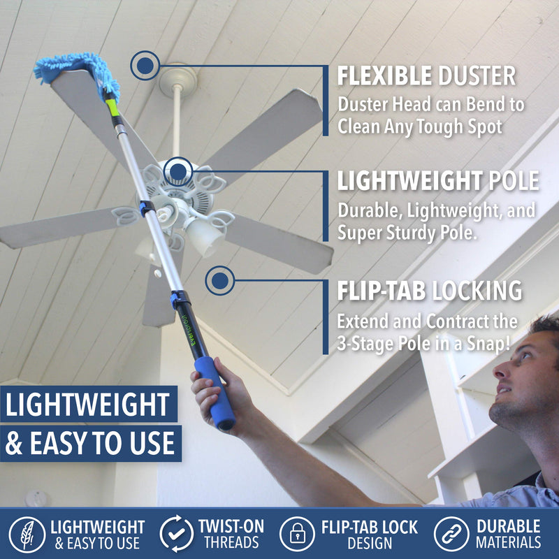 EVERSPROUT 1.5-to-4.5 Foot Flexible Microfiber Ceiling Fan Duster with Extension Pole | 8-10 Ft Standing Reach | Bendable to Clean Any Fan Blade | Dusters for Cleaning | Long Duster for High Ceilings