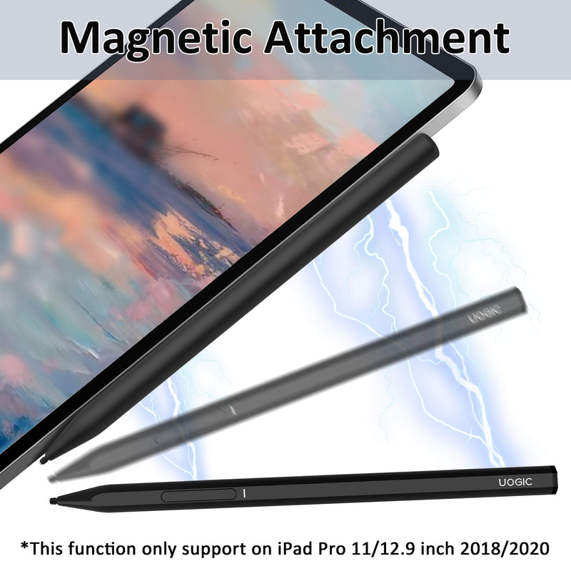Uogic Pen for iPad with Palm Rejection&Magnetic Attachement, Rechargeable, Slim&Lightweight, Compatible with iPad Pro 11/12.9 Inch 2018/2020/2021, iPad 6/7/8 Gen, iPad Mini 5th Gen, iPad Air 3/4 Gen Black