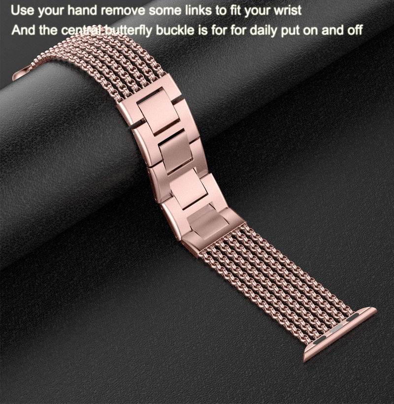Wearlizer Rose Gold Compatible with Apple Watch Band 38mm 40mm 41mm for iWatch Womens Mesh Loop Stainless Steel Replacement Dress Chain Metal Strap Beauty Wristband Series SE 7 6 5 4 3 2 1 Rose Gold with Link Clasp 38mm/40mm/41mm