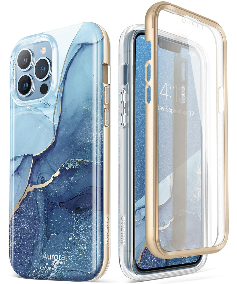 GVIEWIN Bundle - Compatible with iPhone 13 Pro Max [Built-in Screen Protector] Case + Case for AirPods Pro (Navy Blue) (2 Items Bundle)
