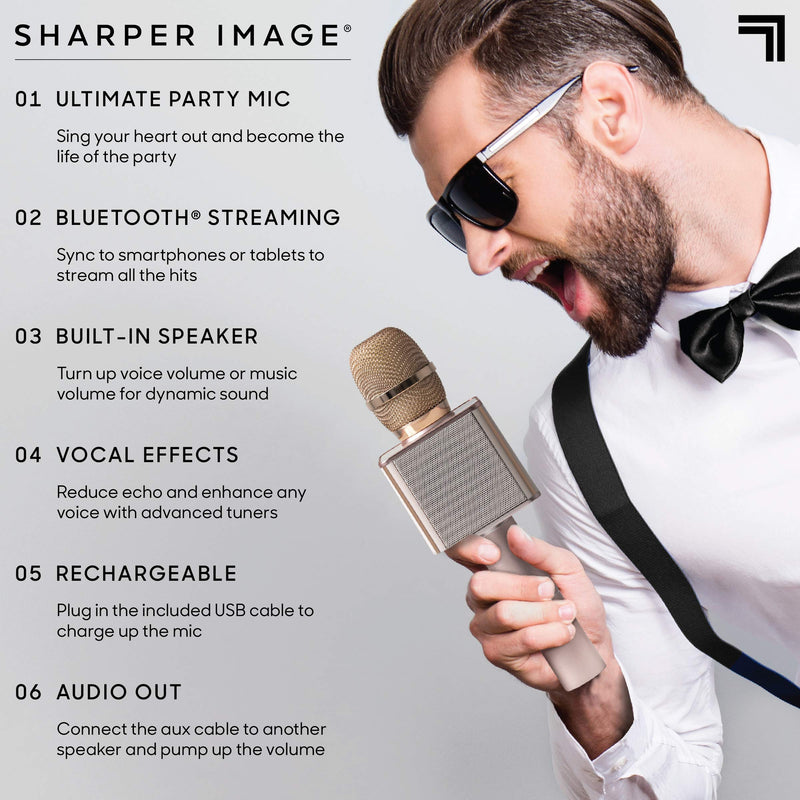 [AUSTRALIA] - SHARPER IMAGE Bluetooth Music Stream Karaoke Microphone with Built-in Speaker, Bluetooth & Smartphone Compatible, Rose Gold Rosegold Pink 