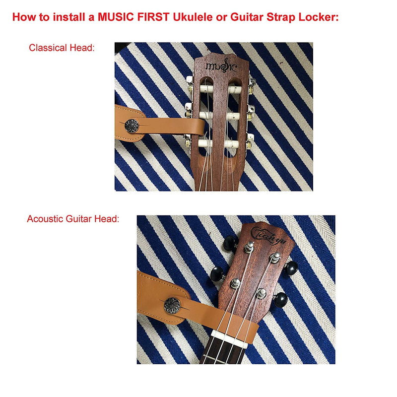 MUSIC FIRST Original Design Vintage Blue “Jasmine” Soft Meshbelt & Genuine Leather Ukulele Strap Ukulele Shoulder Strap With a MUSIC FIRST Genuine Leather Strap Locker