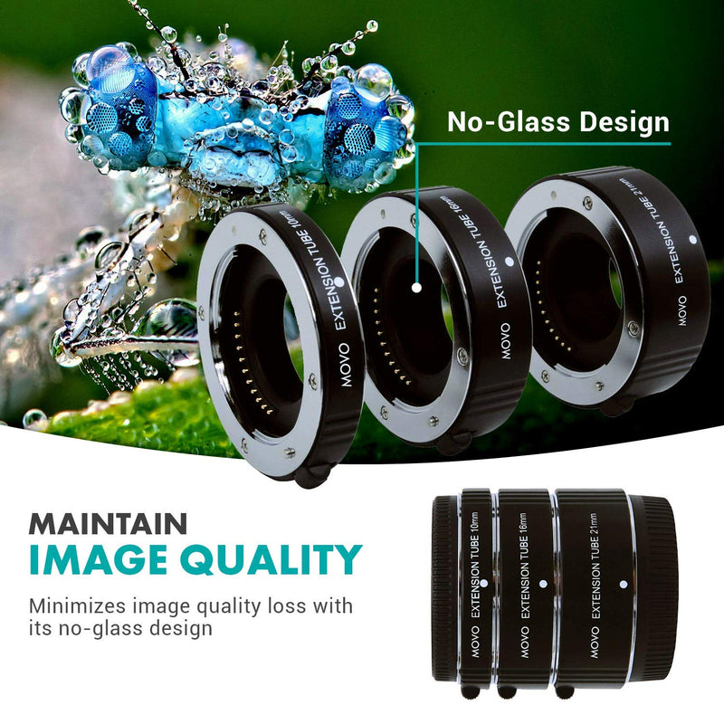 Movo Photo AF Macro Extension Tube Set for Fujifilm X-Mount Mirrorless Cameras with 10mm, 16mm and 21mm Tubes