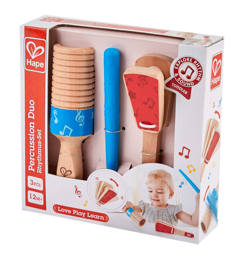 Hape E0605 Wooden Percussion Duo Musical Instruments - Guiro and Clapper