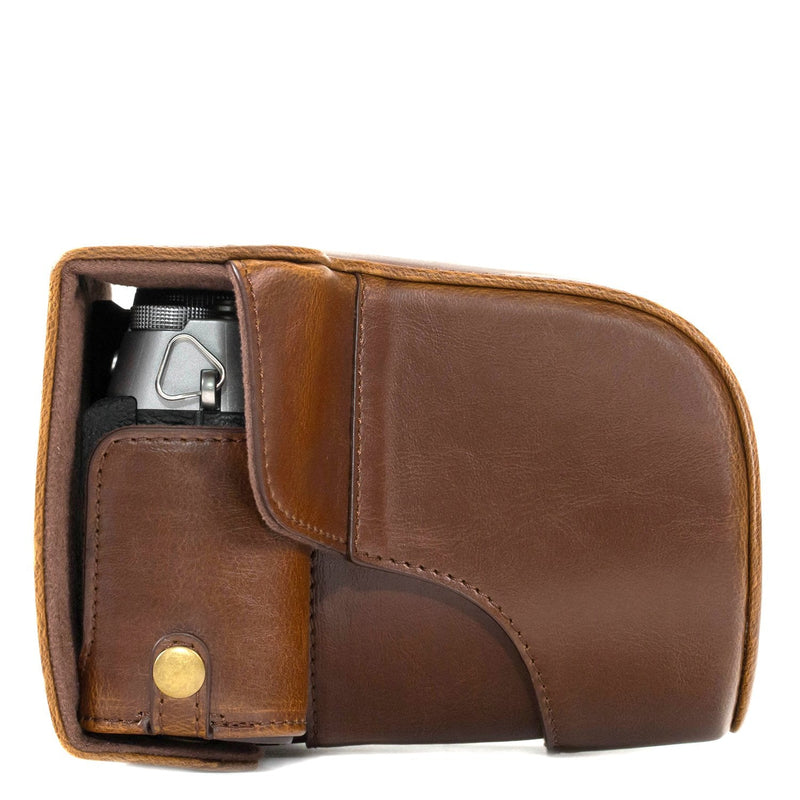 MegaGear Ever Ready Leather Camera Case and Strap Compatible with Fujifilm X-T30, X-T20, X-T10 (16-50mm / 18-55mm Lenses) Dark Brown