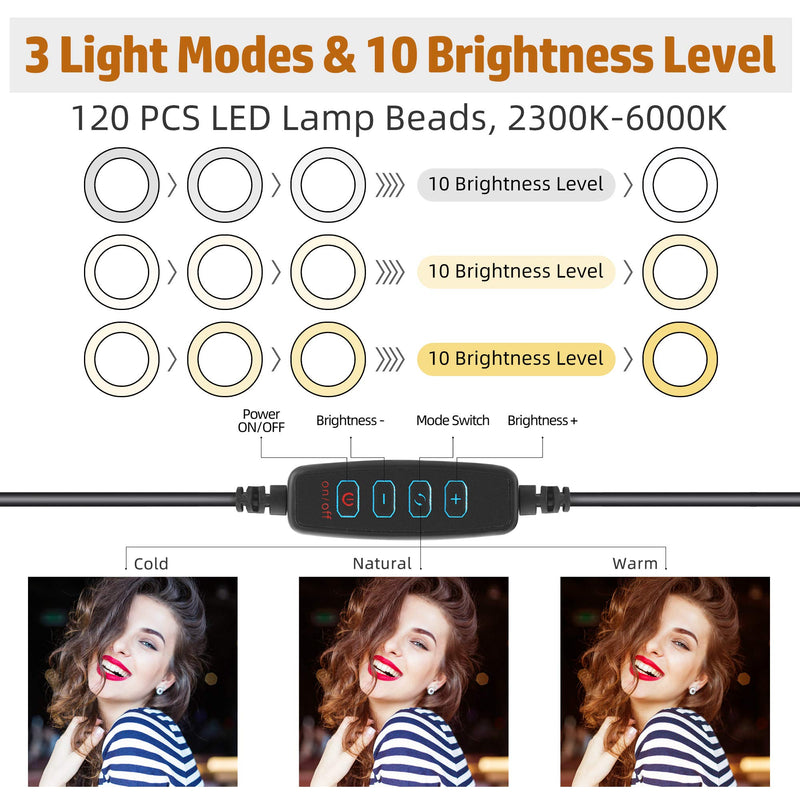 Meromore 10" LED Ring Light with Tripod Stand & Phone Holder, Dimmable Desk Makeup Ring Light for Live Streaming & YouTube Video, Photography, 3 Light Modes & 10 Brightness Levels