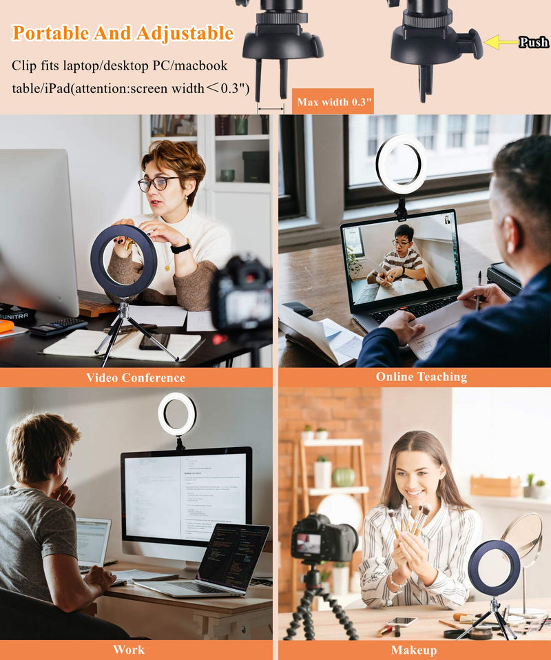 Zoom Lighting for Computer/Laptop, JAOXISOU 6.3" Video Conference Lighting with Clip and Tripod, LED Ring Light Webcam Light for YouTube Video, Makeup, Selfie, Photography, Live Streaming, Tiktok