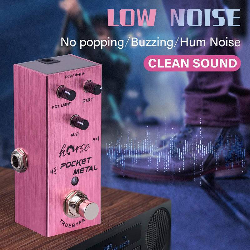 Horse Pocket Metal Guitar Effect Pedal Pedal Distortion Sounds with Mid Knob for Electric Guitar True Bypass Pink