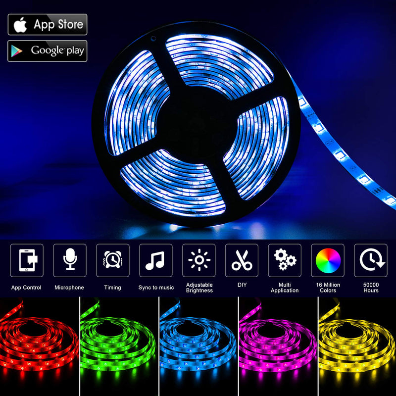 [AUSTRALIA] - LED Strip Lights Reemeer 16.4ft Smart Led Lights Strip Music Sync App Controlled and Remote Led Lights for Bedroom Party Home Decoration 