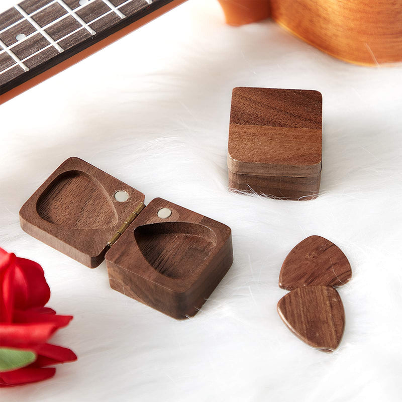 2 Pieces Guitar Pick Box Wooden Guitar Pick Storage Box Guitar Walnut Box for Guitar Music Instrument Accessory