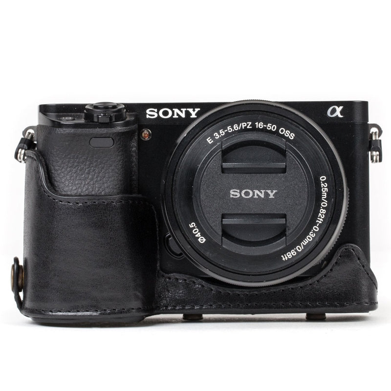 MegaGear Ever Ready Genuine Leather Camera Case and Bag for Sony Alpha A6300, A6000 (16-50 mm) (Black) Black
